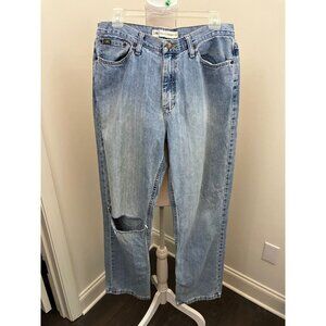 Lee Relaxed Straight Leg Distressed Blue Jeans Size 33 x 34